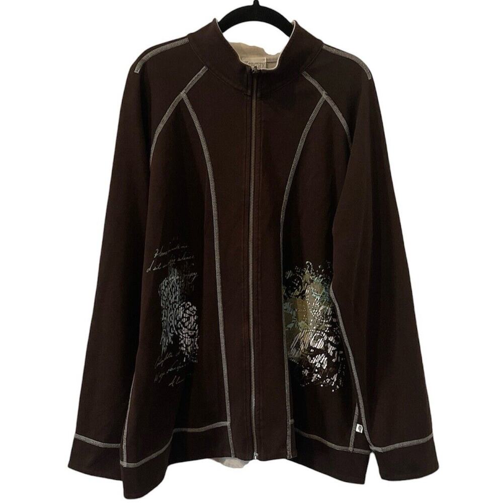 Zenergy by Chico's Women's Full Zip Jacket Size 3(XL) Brown Printed Design